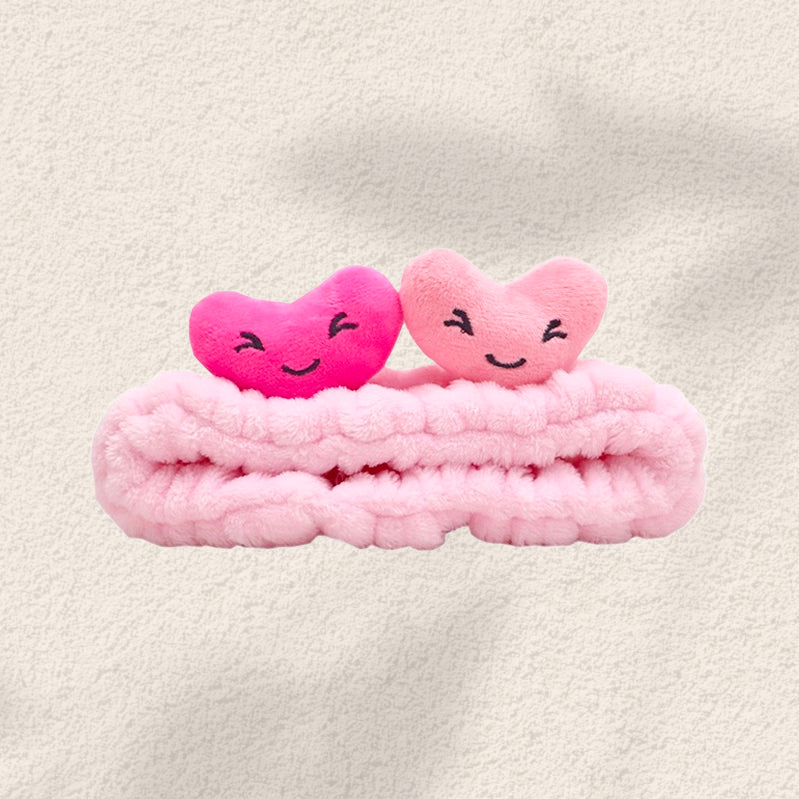 Bandeau en peluche en forme de cœur rose